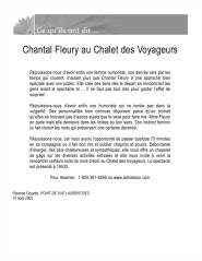 Chantal Fleury au Chalet des voyageurs