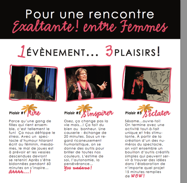 Concept unique de l'humoriste Ricaneuse Chantal Fleury : Les Plaisirs de distinction féminine