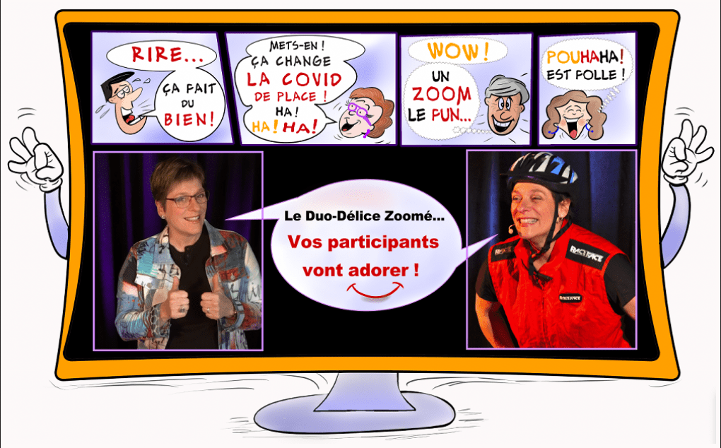 Visuel du Zoom bonifié pour le concept du Duo-Délice de l'Humoriste-Ricaneuse et Conférencière Chantal Fleury